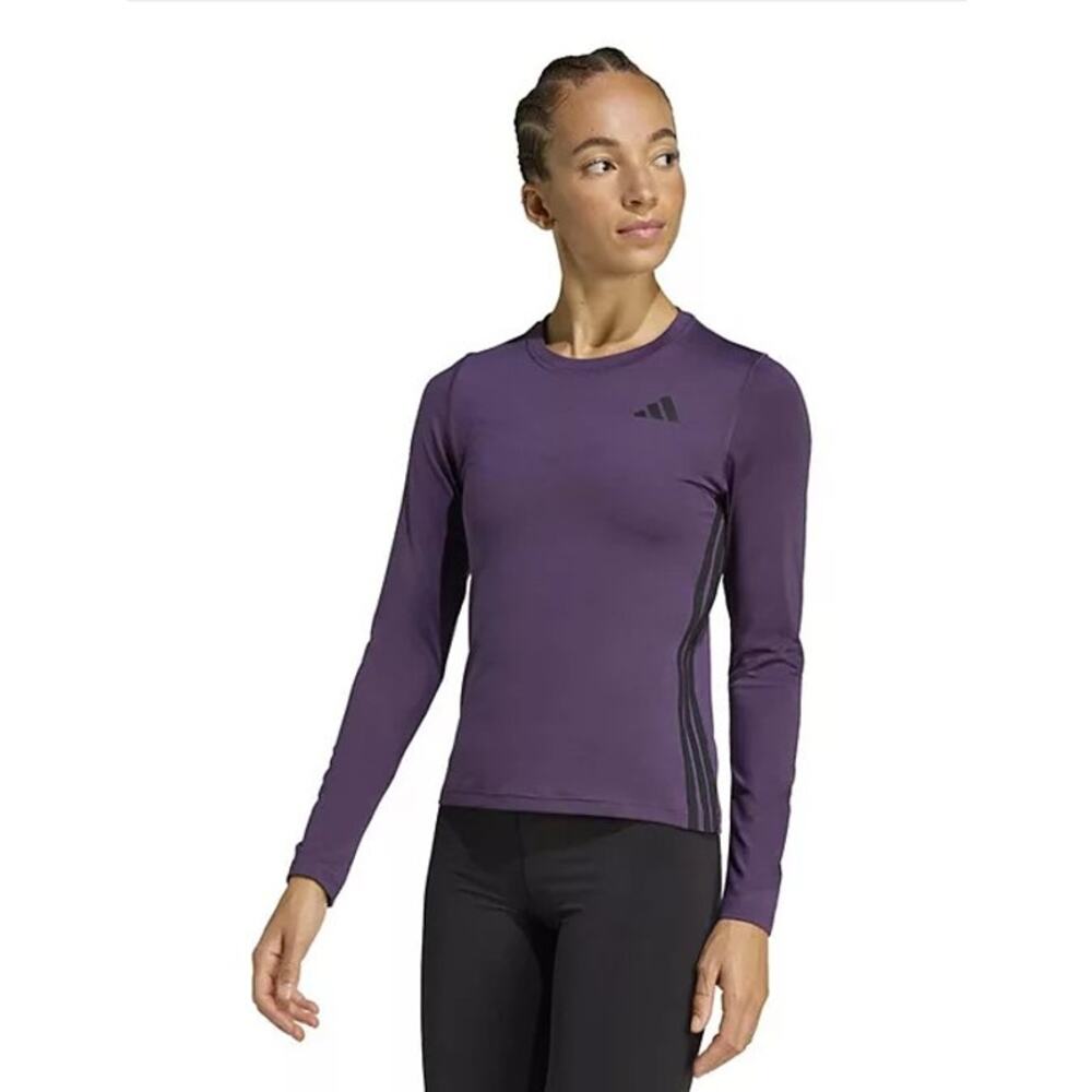 Adidas Womans Essentials 3-Stripes Long Sleeve Training Shirt/Feel Cozy Shorts - Picture 11 of 11